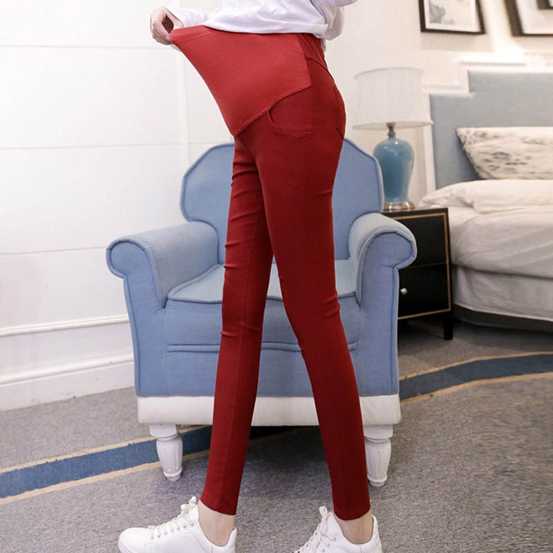 Leggings över magen för gravida kvinnor med stretchfötter pennbyxor  m09