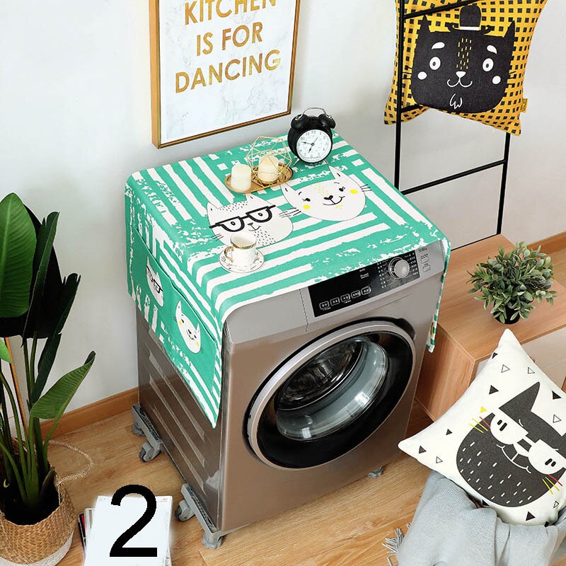 Koelkast Stofkap Met Opbergzakken Wasmachine Koelkast Dik Katoen Linnen Top Cover Bjstore: 2