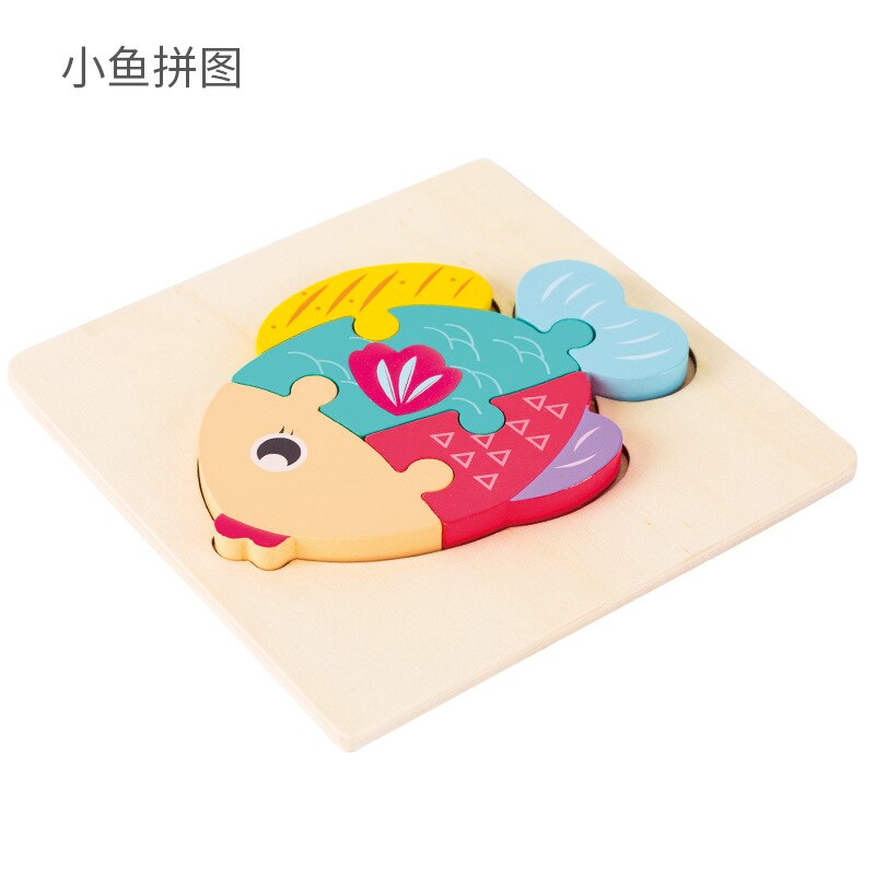 Baby Spielzeug Holz 3D Puzzle Cartoon Tier Eule Elegante Intelligenz Kinder Pädagogisches Kinder Tangram Formen Lernen Jigsaw: small fish