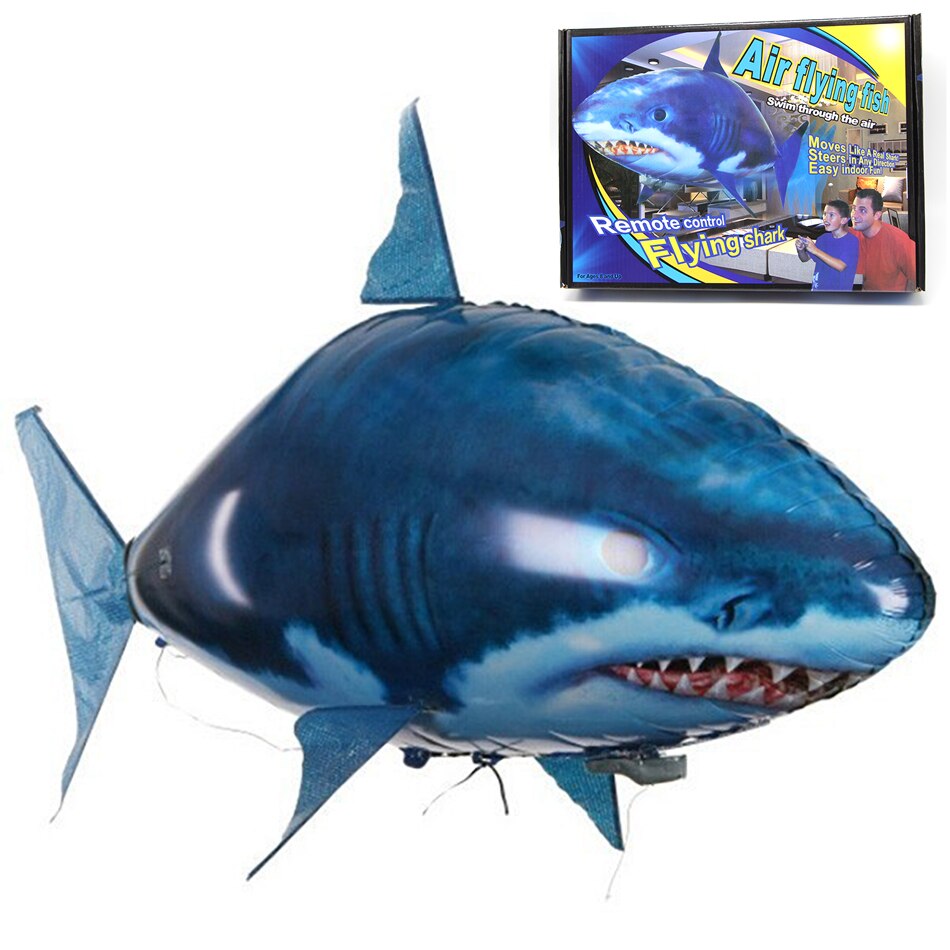 Juguetes de tiburón con Control remoto para niños, globos de animales voladores infrarrojos, juguete de pez payaso para niños, de Navidad, decoración: Air Swim A blue