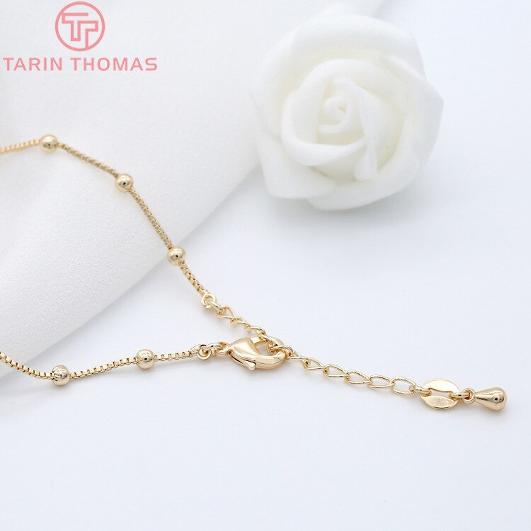 2 uds. De bolas de 3MM de grosor, 1MM, 24K, Color dorado, latón, acabado, pulsera, cadena para el tobillo, para DIY, fabricación de joyas, accesorios