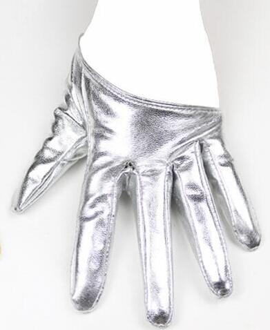 Multiple Color Women Patent leathe Gloves Women Solid Wrist Performance Dancing Mittens Driving Gloves: Silver