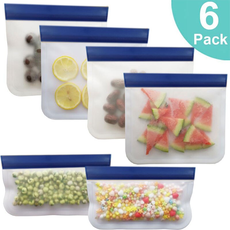 Bolsa de silicona para alimentos, PEVA esmerilada para conservar alimentos, reutilizable, para congelador, con cremallera, a prueba de fugas: Style4 6Pcs