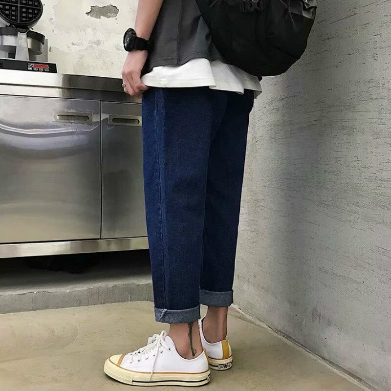Jeans heren enkellang casual chic eenvoudig plus size 4xl baggy jeans dagelijks streetwear herfst koreaanse stijl effen vintage bf
