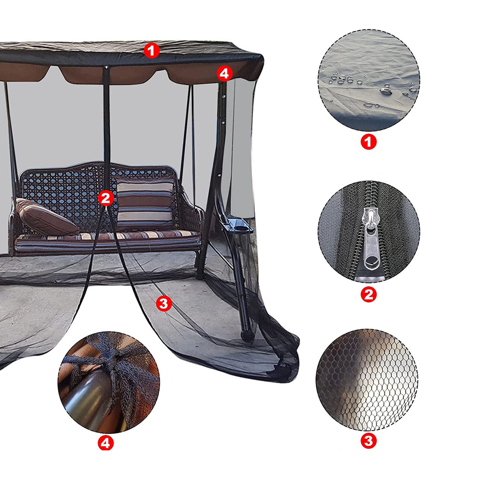 Patio Swing Chair Cover Mosquito Netting Screen For Patio Table Umbrella Garden Deck Furniture Zippered Mesh Enclosure Cover