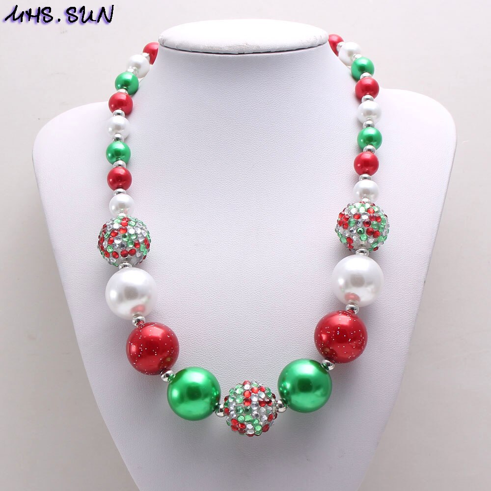 Mhs.sun kerst sieraden babymeisjes schattige dikke bubblegum ketting armbanden groene + rode + witte kralen doe-het-zelf ketting kinderen
