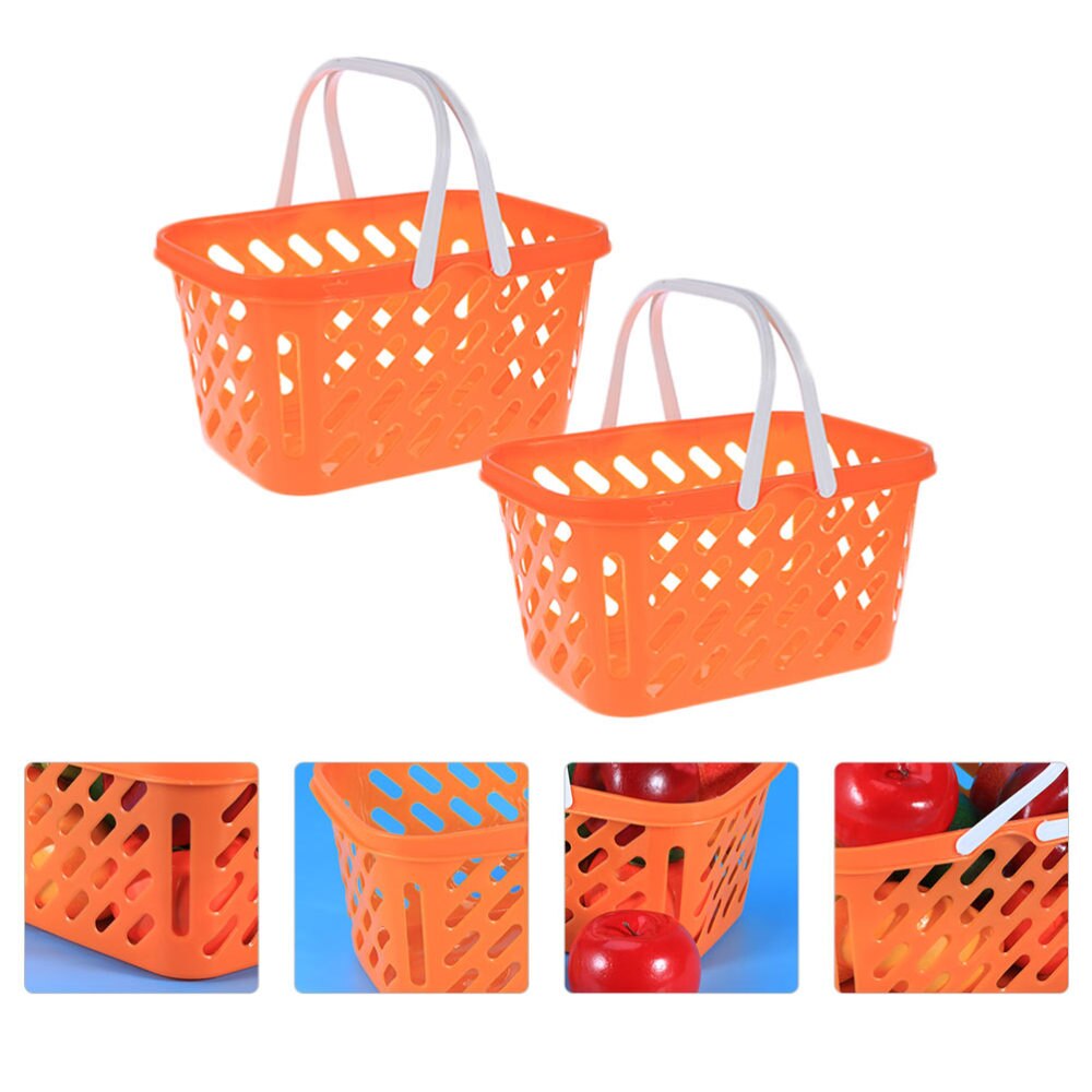 2pcs Grocery Baskets Portable Premium Orange Basket Shopping Basket for Bathroom