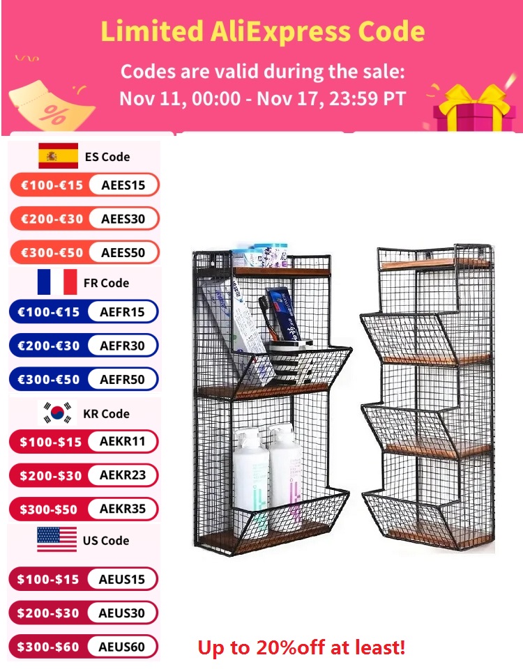 Punch-Free Wrought Iron Wall Shelf, Retro Solid Wood Partition Rack