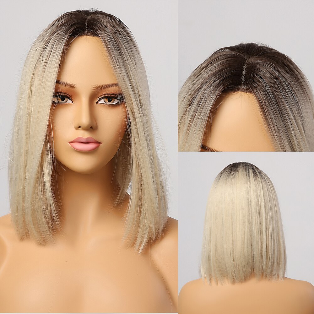 EASIHAIR Brown to Blonde Ombre Synthetic Hair Wig Hairline Part Lace Wigs for Women Wigs Natural Straight Heat Resistant Wigs: FTL006-1