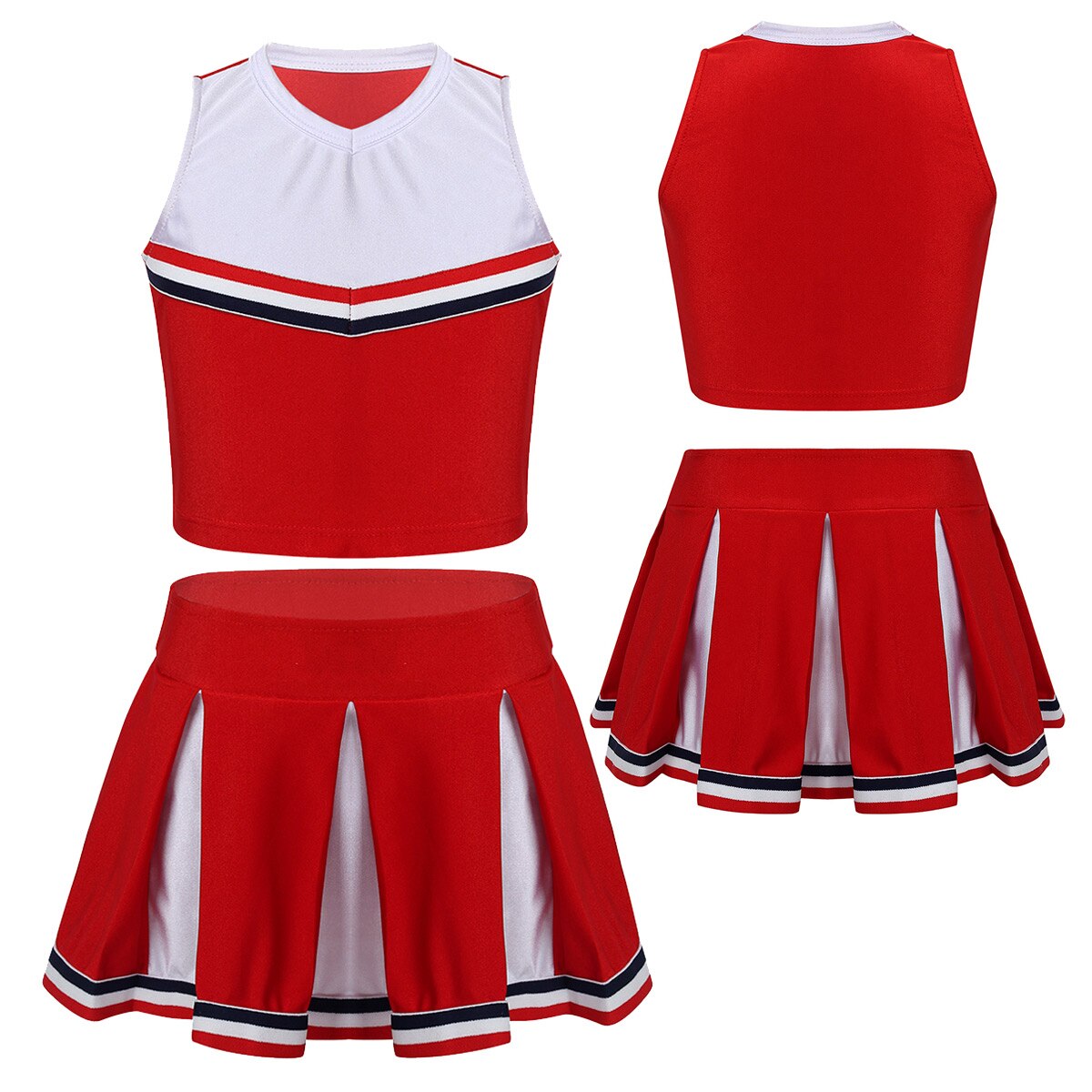 Kids Meisjes Cheerleader Kostuum Cheerleading Dans Outfit Mouwloze Crop Top Met Geplooide Rok Set Voor School Stage Performance: Red / 6