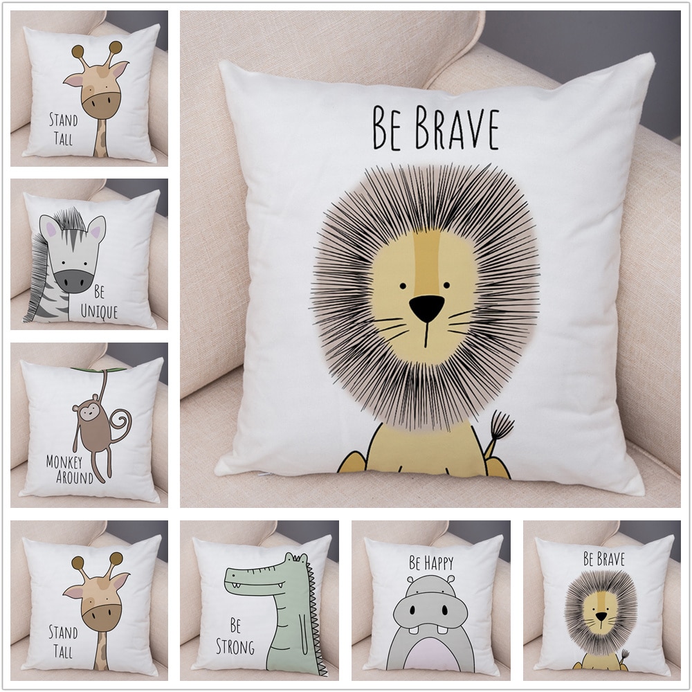 Nordique zèbre hippopotame girafe Lion Crocodile taie d'oreiller décor Animal housse de coussin pour canapé taie d'oreiller taies d'oreiller 45x45cm