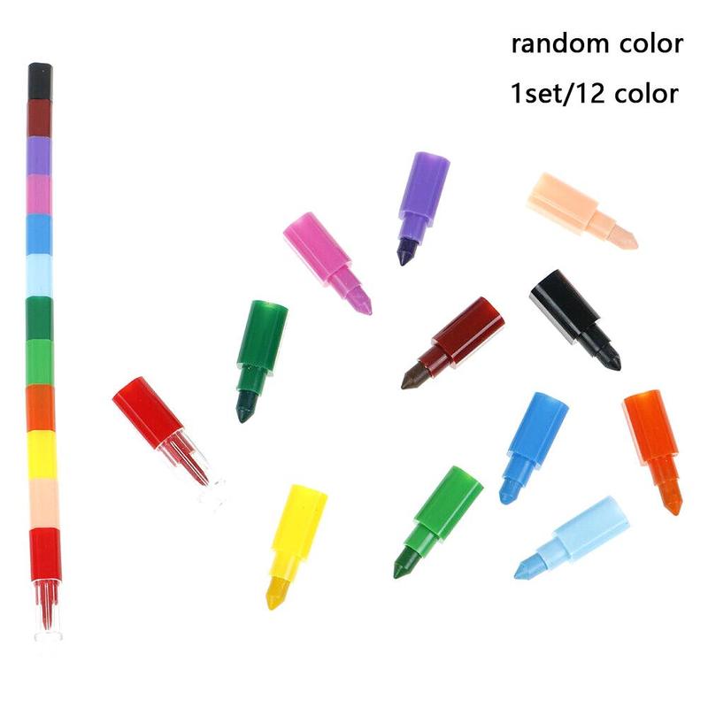 1 Set Colorful 12 Colors Oil Paint Pen Craton Stacker Pencils Drawing Pen Art Painting For Children Kids Pastel Crayons