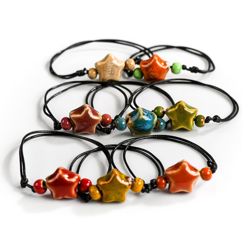 Bracelet de cheville en céramique, tissé à la main, étoile multicolore, Simple, 2 pièces, 40% de réduction, , XN598