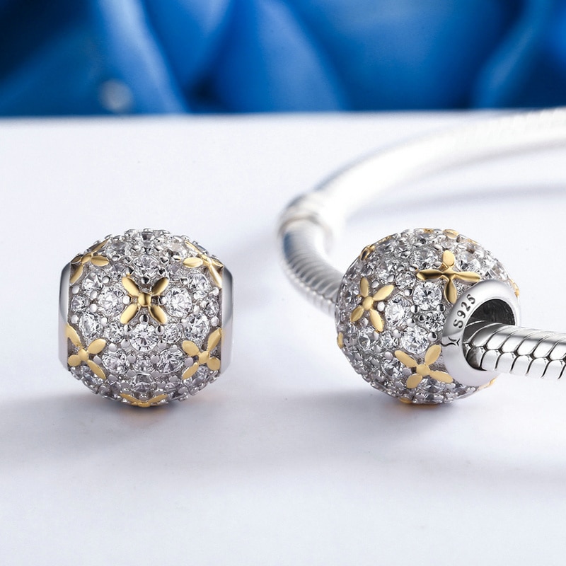 Bisaer 925 breloques en argent sterling en forme de cœur, flocon de neige, feuilles d'érable, perles en cristal cz, adaptées aux bracelets à breloques, bijoux en or à faire soi-même, maman