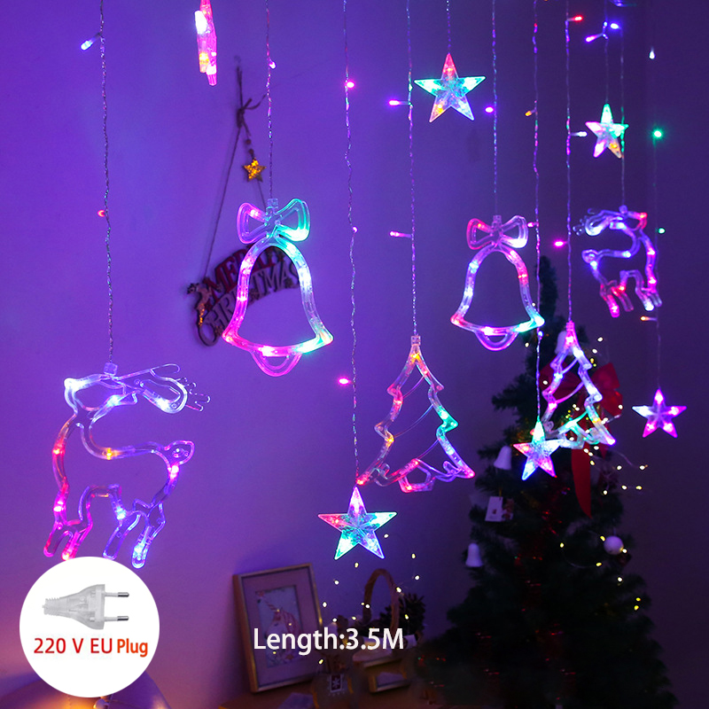 Cortina de luces LED con forma de ciervo, Estrella y Luna, guirnalda de luces de colores para Navidad, decoración de Año , para exteriores, hogar, boda, , 220V: multi deer bll