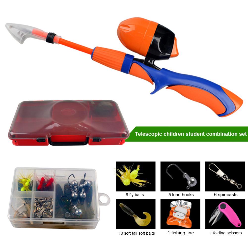 Kids Fishing Pole Portable Lightweight Telescopic Practise Fishing Rod Set with Spincast Fishing Reel Tackle Box for Children: Yellow
