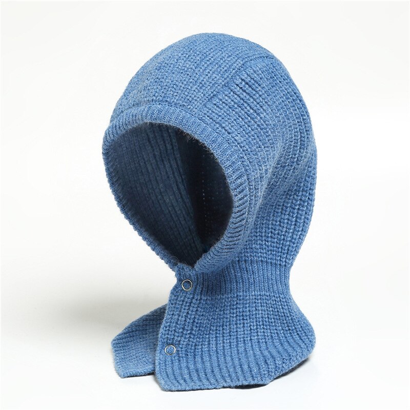 Gorro con capucha para mujer y niña, bufanda de doble uso, de punto grueso y cálido, novedad, Invierno: Azul