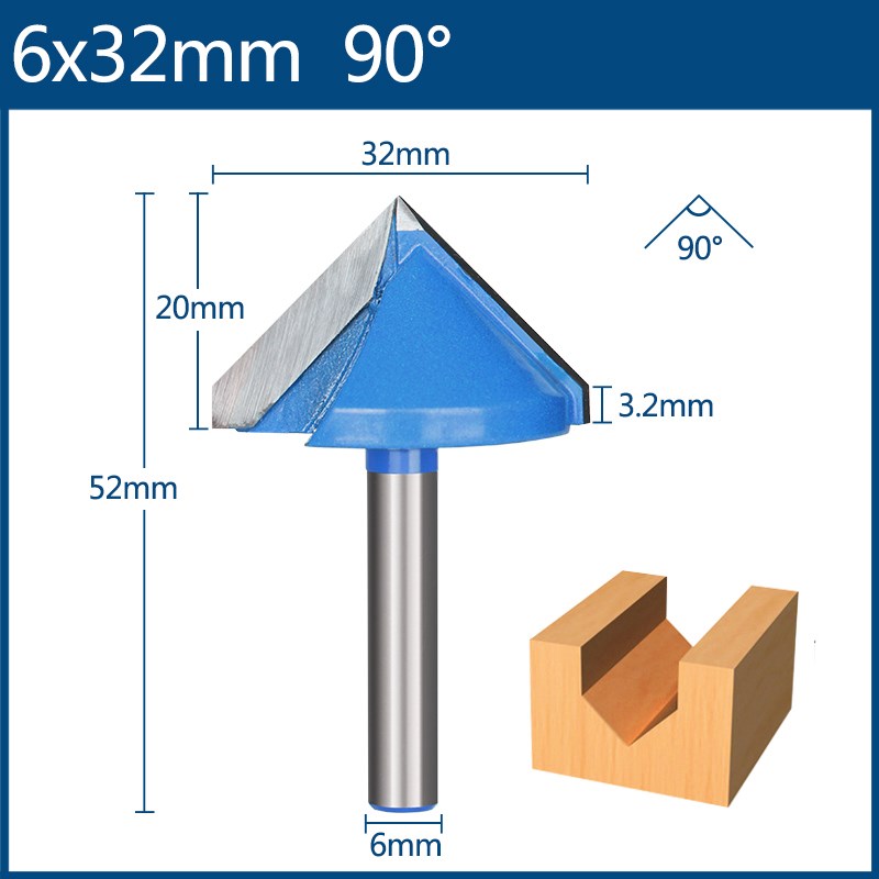 Fresa de 6mm, broca en V, broca enrutadora de MDF de madera maciza 3D, fresas de 60 90 120 150 grados