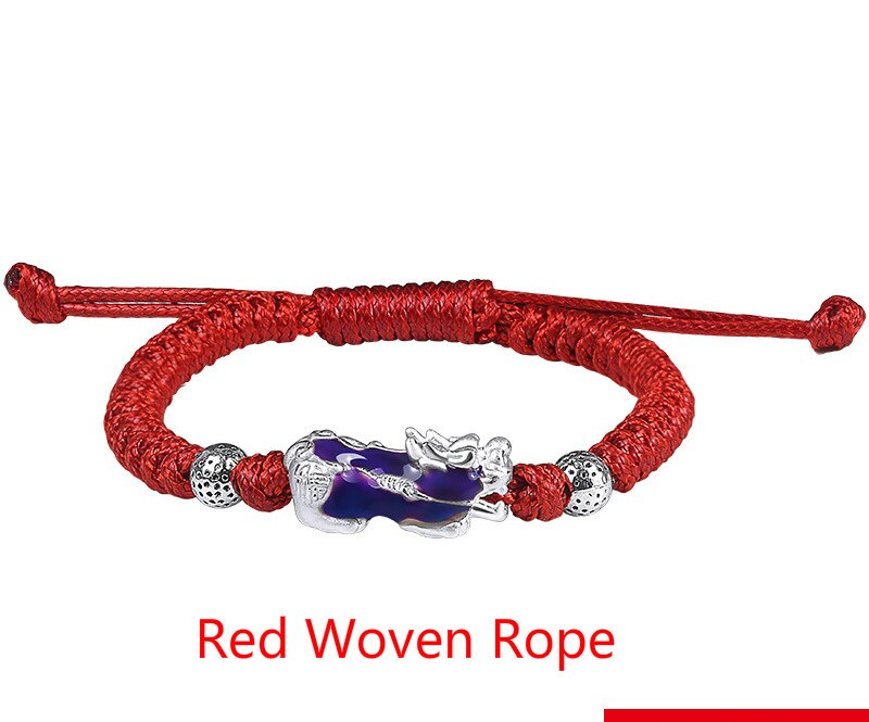 Bracelet Copper Plating Silver Color The PIXIU Animal Red Rope Hand Woven Rope Han Edition Personality Bracelet: Red Woven Rope