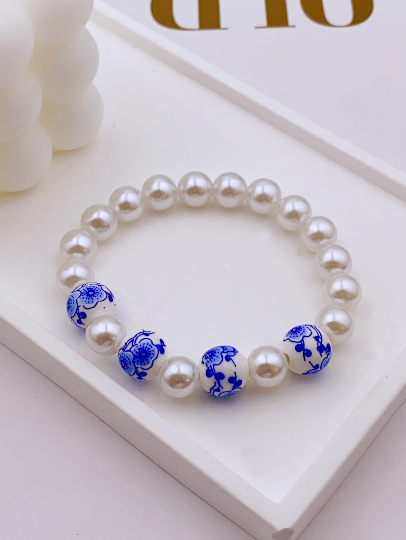 pulsera de cerámica con cuentas acrílicas y perlas hecha a mano para mujer, pulsera de uso diario para mujer: Estampado en caliente