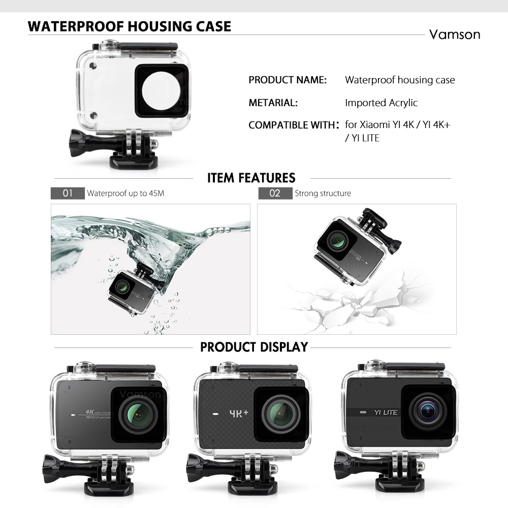Kit de accesorios Vamson para Xiao YI 4 K, conjunto de trípode monopié con correa para trucos en la cabeza, adaptador de montaje para YI 4K + para cámara YI Lite VS147