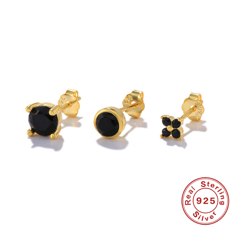 CANNER – ensemble de boucles d&#39;oreilles Vintage en Zircon noir pour femmes, Huggies, flocon de neige, étoile, en argent véritable 925, bijoux pendants: 2