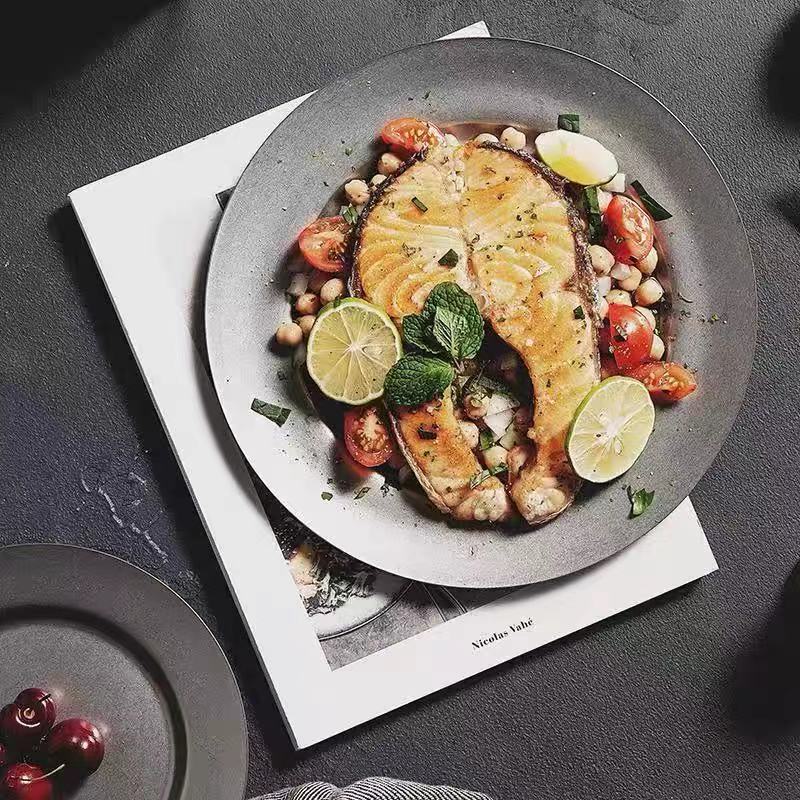 Retro Dinner Plates Serving Tray Snack Side Dishes Dessert Plate Vintage Stainless Steel Dinnerware