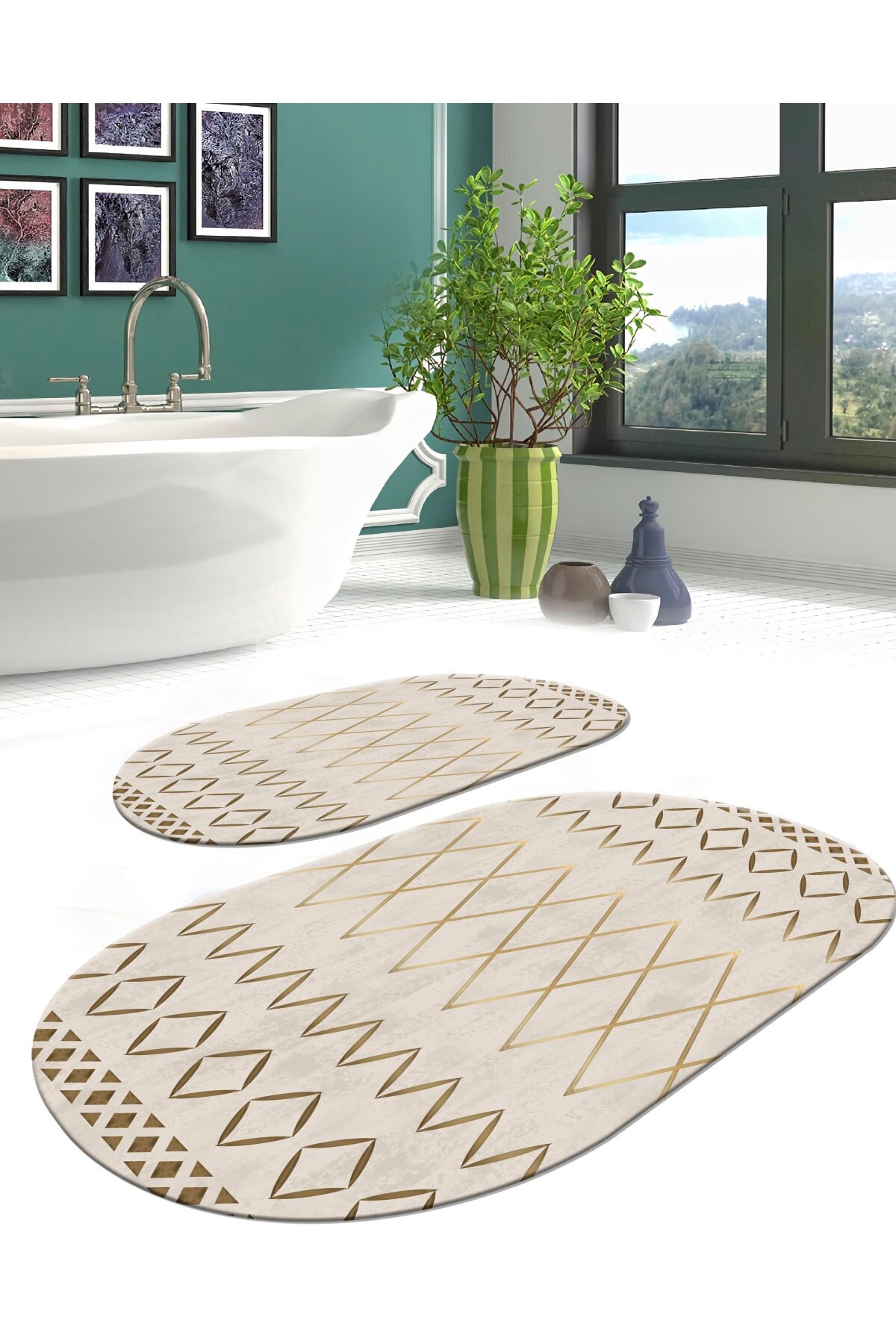 2 Stuks Wasbare Antibacteriële Antislip Vloer Badmat Toiletbril Set 50X60Cm 60x100cm