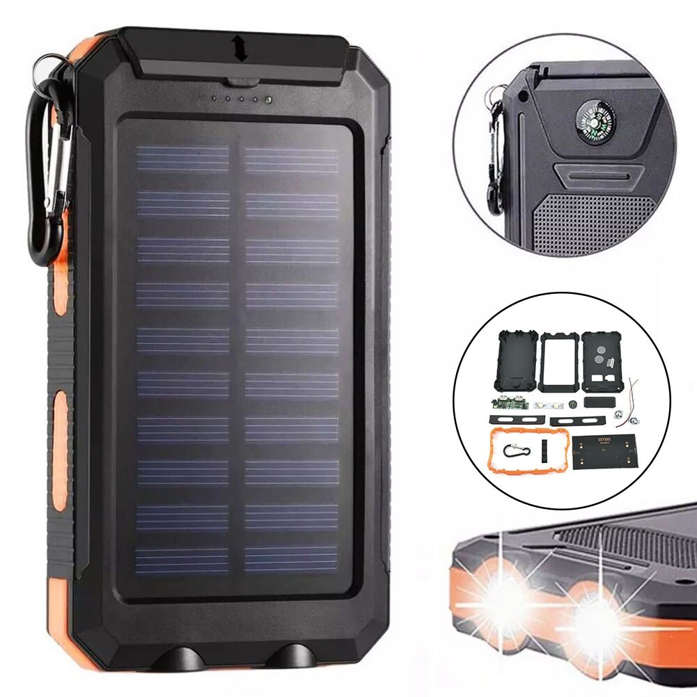 1.5W 5V 2.1A 1A Waterproof LED Light Dual USB DIY Solar Power Bank Case Kits Battery Charger External Box Flashlight Plastic
