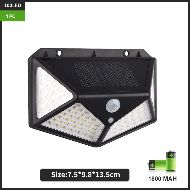 100 LED Solar Wall Lamp with 3 Modes for Outdoor Garden Decoration Human Body Induction Lighting Courtyard Sconce Lamp Fixtures: Black-1 PC / Warm White