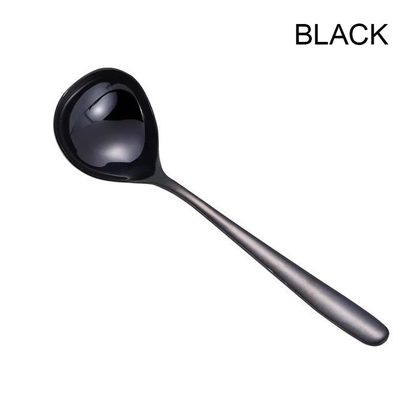 Newest 1pc 304 Stainless Steel Spoon Family Soup Spoon Stainless Steel Large Capacity Pot Spoon Kitchen Cooking Spoon: Black