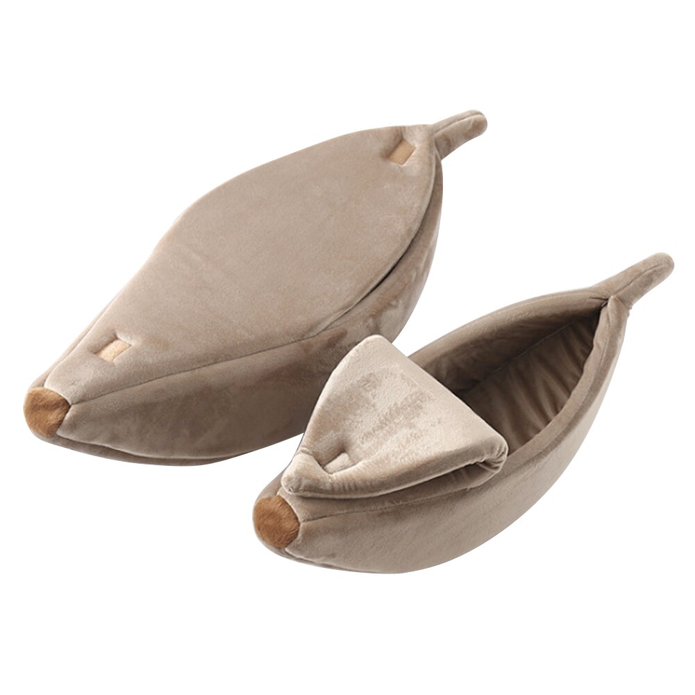 Banana Peel Cat House Cute Bed Mat Soft Plush Padding Cushion for Cats Kittens L5 #4: khaki / S
