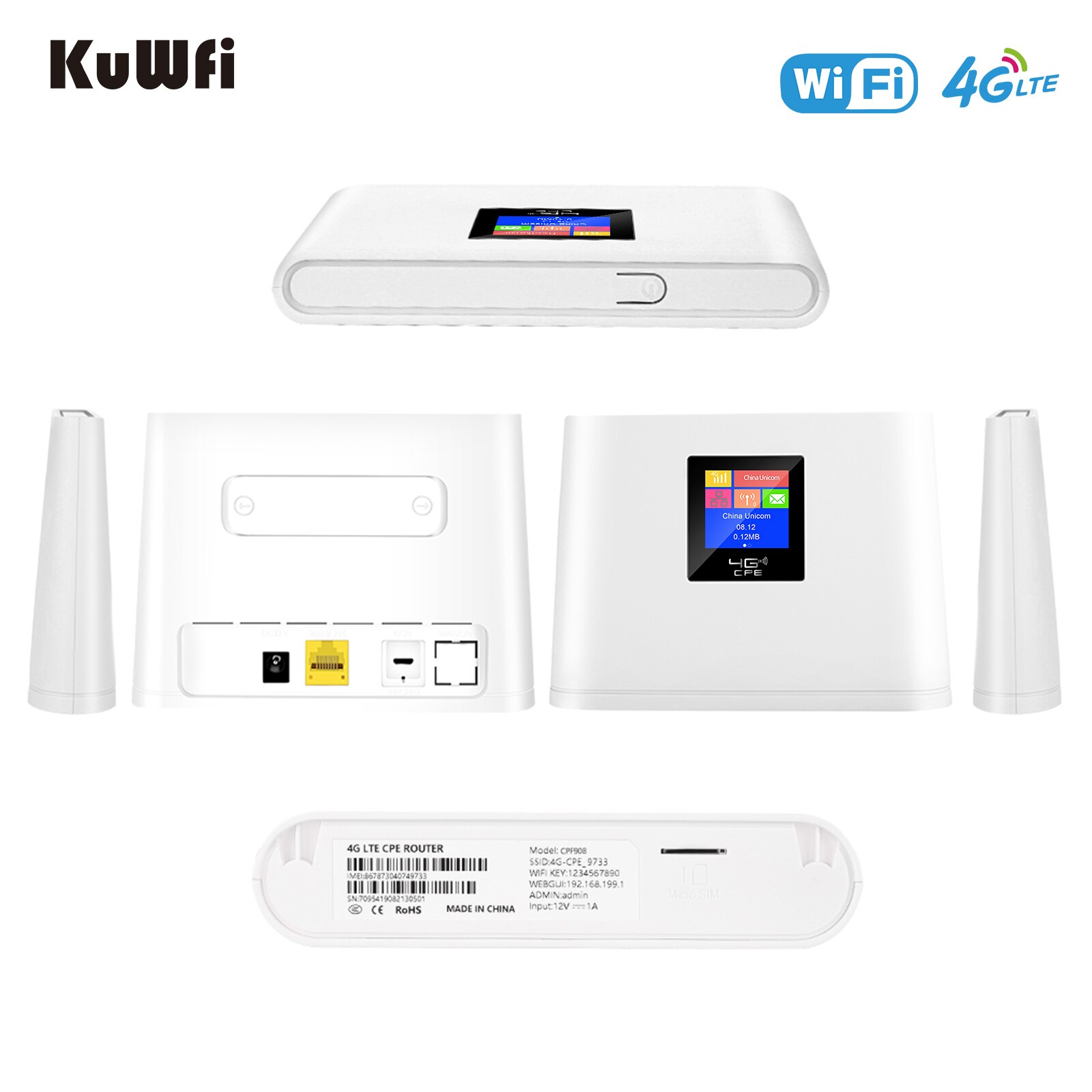 Kuwfi Unlocked 4G Wifi Router 150Mbps Draadloze Hotspot Thuis 4G Lte Cpe Mobiele Router RJ45 Wan Lan 4G Sim-kaart CAT4 Indoor Router