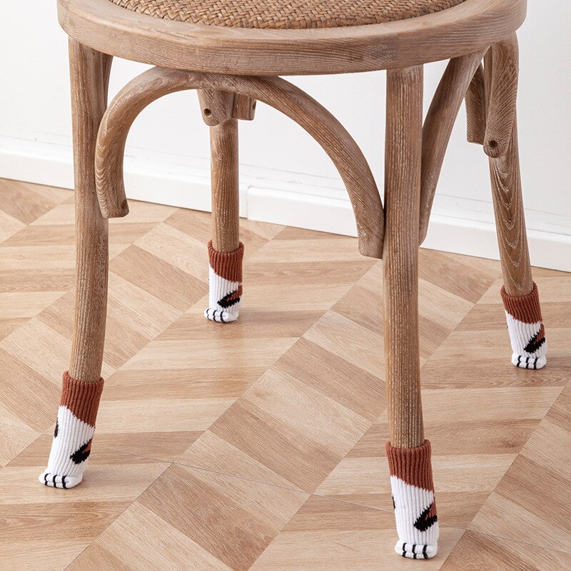 4 pçs gato pata mesa pé meias cadeira perna capas protetores de chão antiderrapante tricô meias para móveis desenhos animados decoração de casa