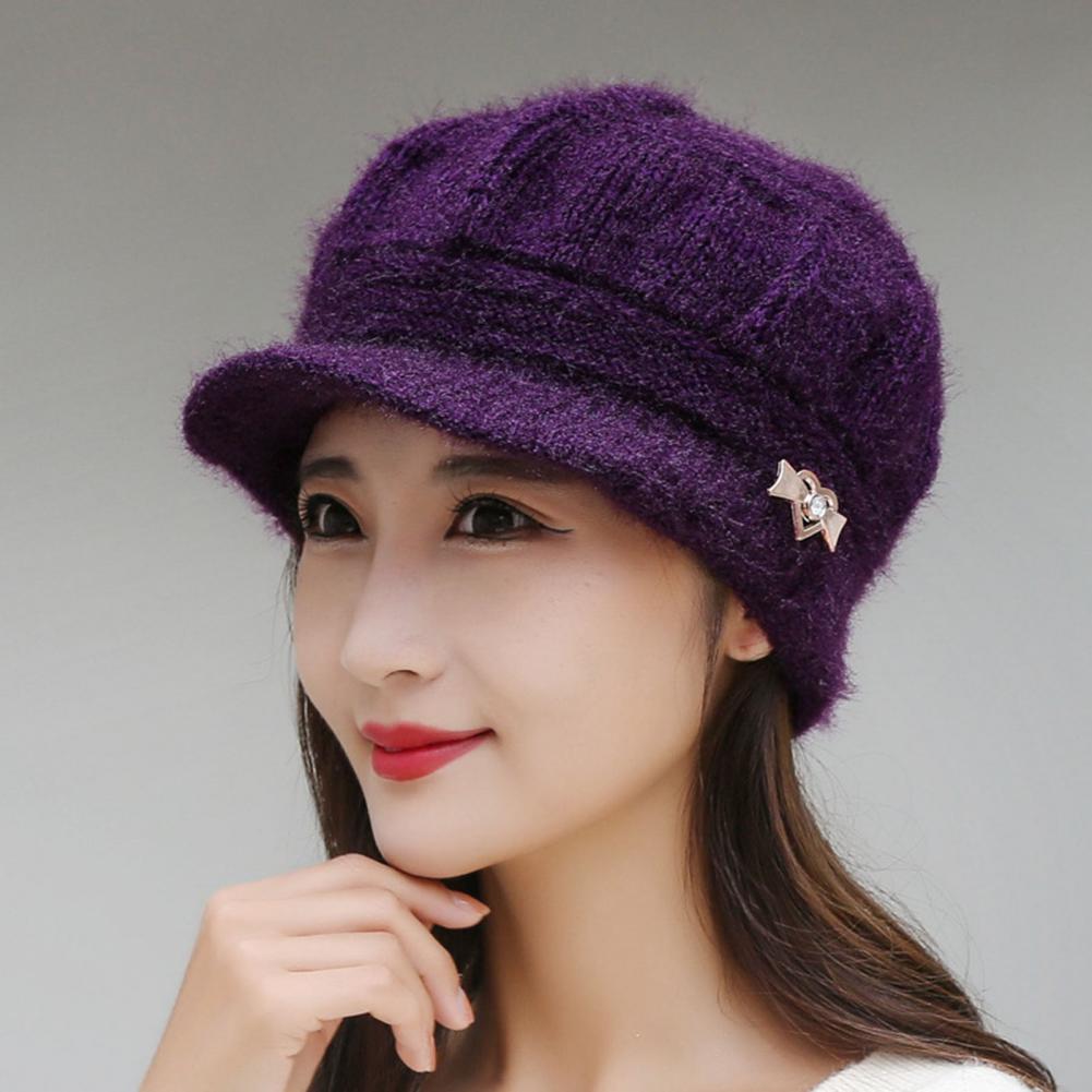 Hat Sun Protection All Match Cap Peaked Autumn Winter Pure Color Knitting Peaked Accessories