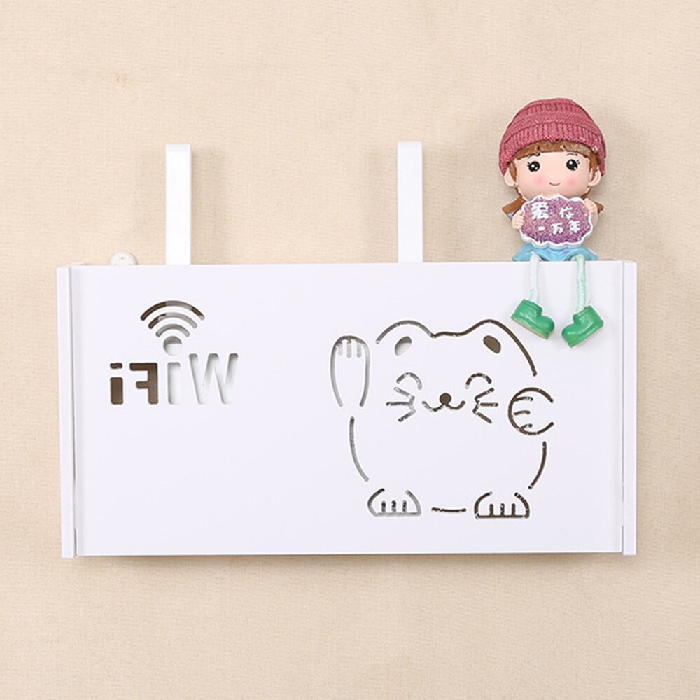 1 stk vægmonteret trådløs wifi router opbevaringsboks pvc panel hylde hængende stik bord beslag kabel opbevaring organizer boligindretning: 52 x 25 x 9.5cm b