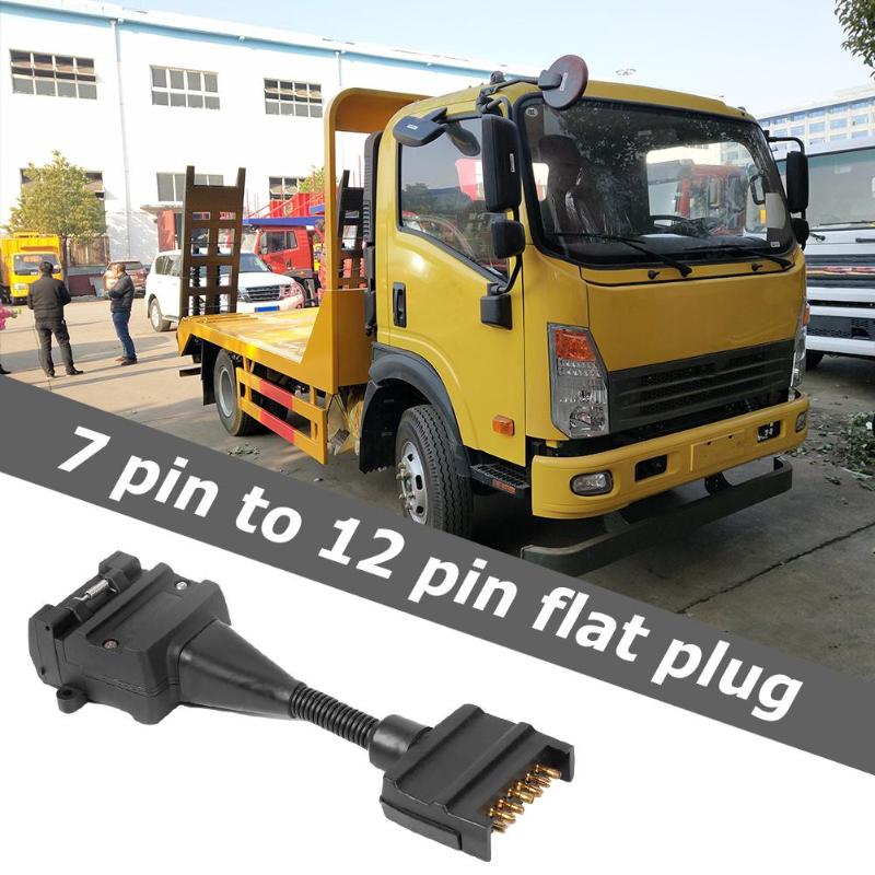 7 to 12 Pin AU Flat Male Trailer Socket Plug Connector Adapter ABS Durable Plug and Play Easy to Use for Trailer Black