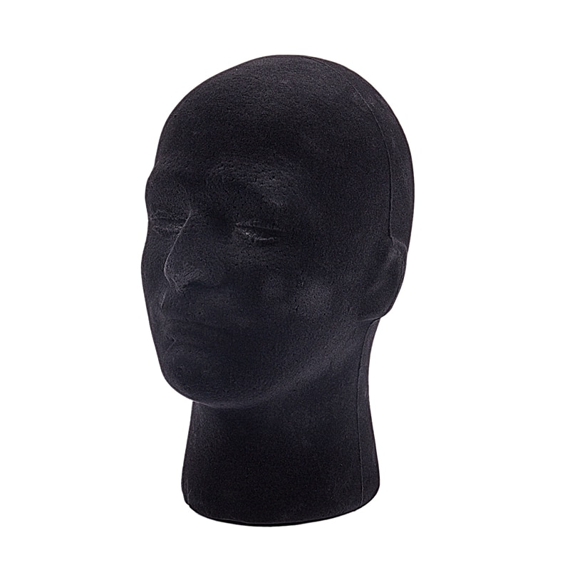 Mannlig styrofoam skum mannequin dukkehode modell parykker briller lokk vise stativ svart