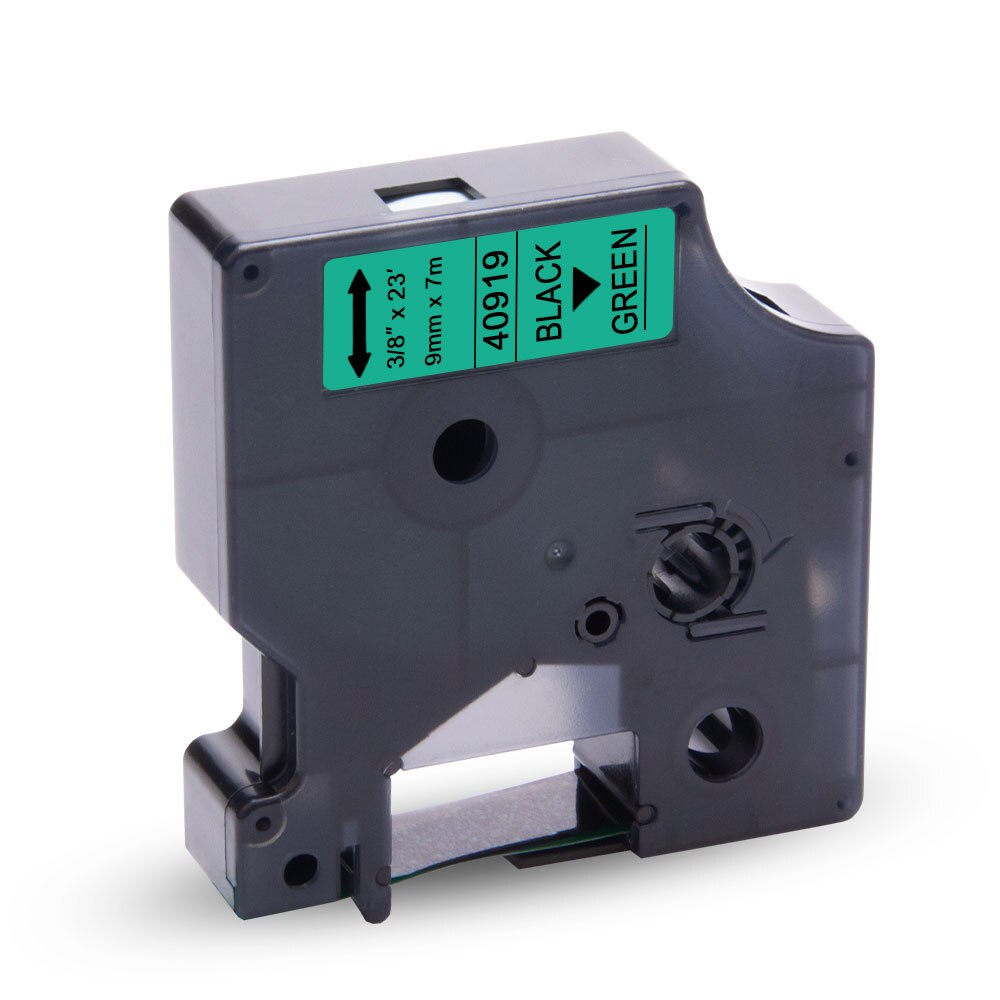 Uniplus 40910 40913 40916 40917 40918 40919 40921 etiketmaskine til dymo  d1 lm260d pnp etiketprinter 9mm blå rød gul tape: Sort på grøn