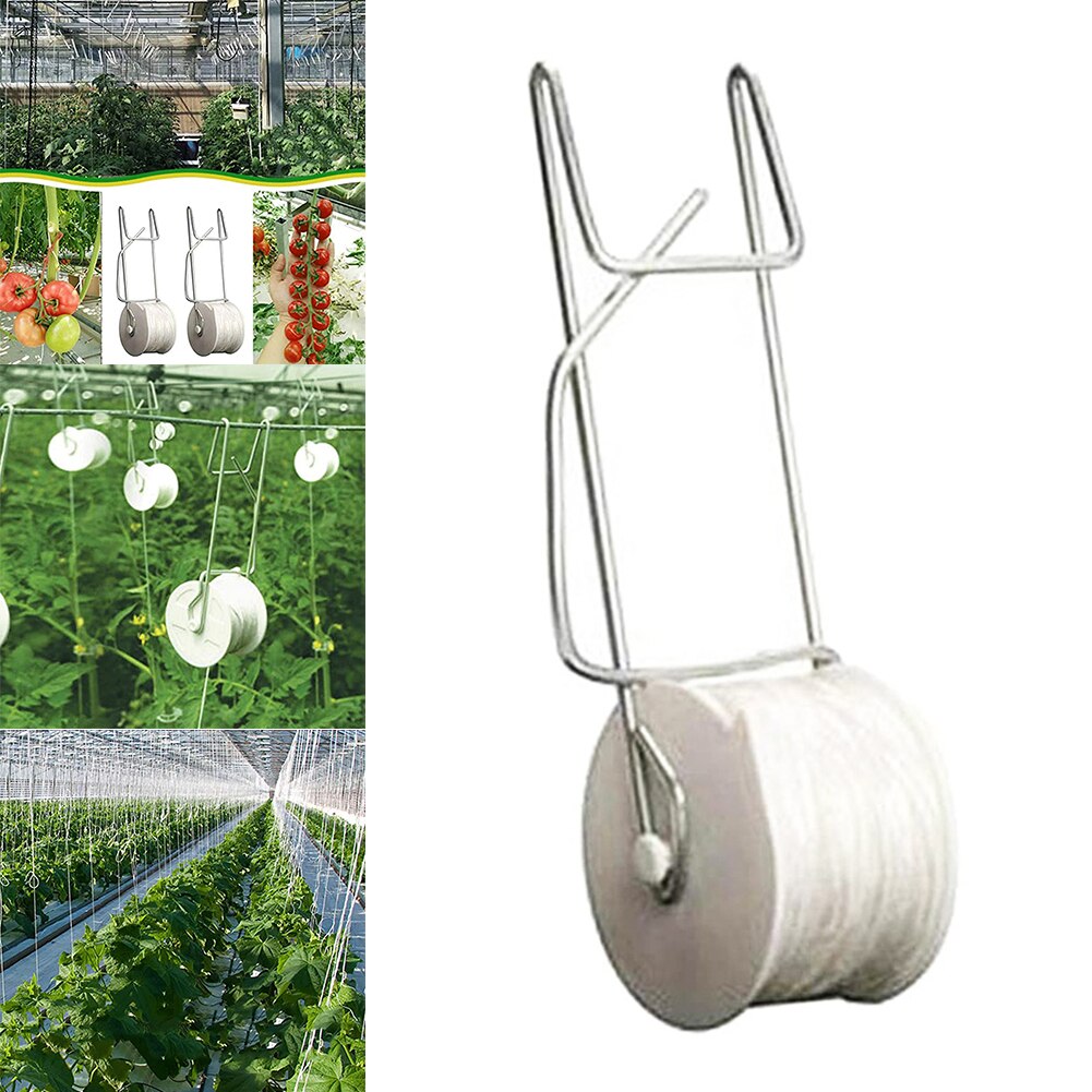 Ganchos de soporte para tomate, rodillo de enrejado con hilo de 15M para invernadero, herramienta de jardinería, DRSA889, 6 uds.