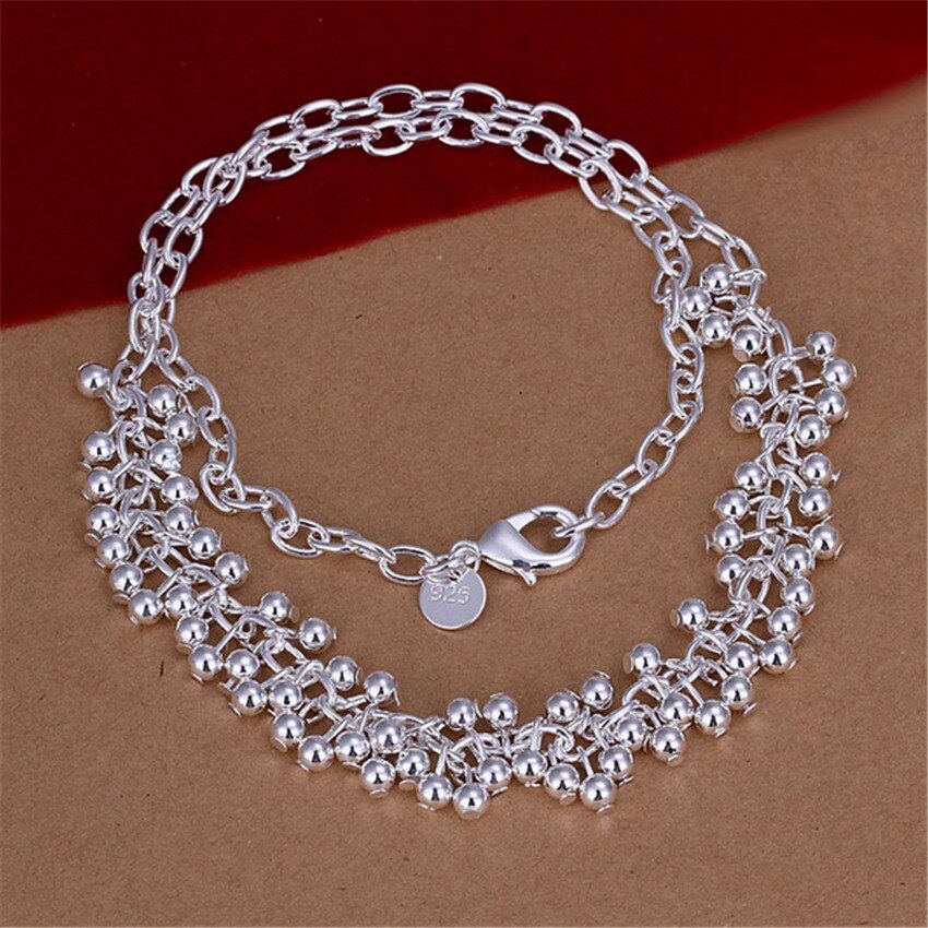 Charm 925 Sterling Zilveren Armbanden Ketting Sieraden Set Voor Vrouwen Mooie Franje Lijn Frosted Kralen Party