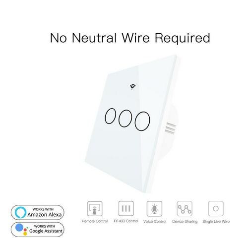 Single Fire Wall WiFi Switch AC170-240V No Neutral Wire Needed Smart Life/Tuya APP Smart Switch Work With Alexa Google Home: 3 gang