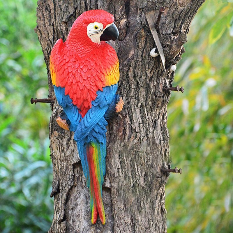 Resin Parrot Statue Wall Mounted DIY Outdoor Garden Tree Decoration Animal Sculpture Ornament-Left: Default Title
