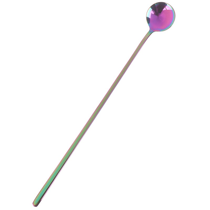 Cuchara para revolver té o café de Color arcoíris, cucharas de postre para helado de mango largo, vajilla ecológica de acero inoxidable, suministros de cocina: MU