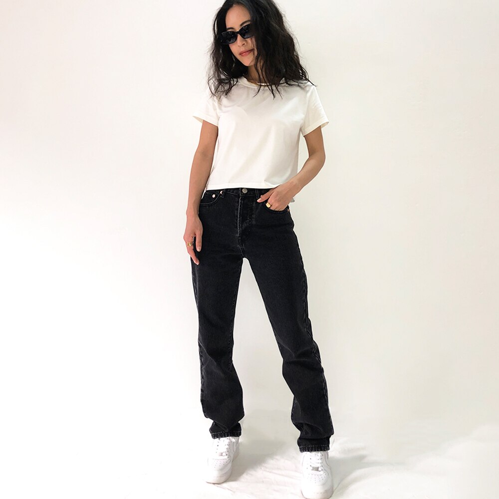 Baggy jeans til kvinder boyfriend mom jeans høj talje sorte løse lige denimbukser vintage streetwear