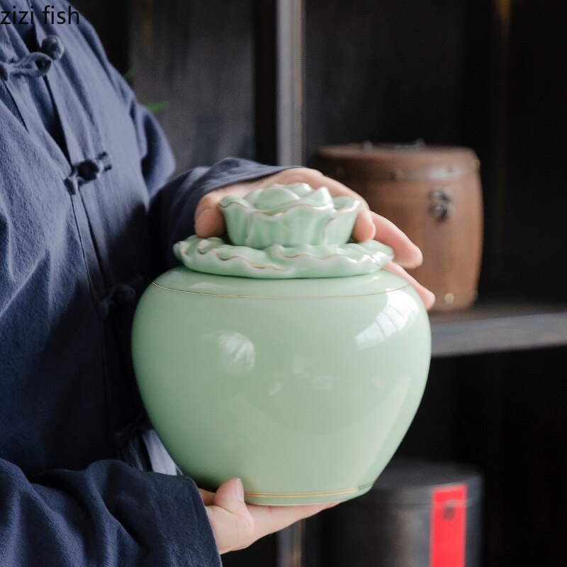 Large Tea Tin Ceramic Airtight Jar Tea Caddy Moisture-proof Tea Box Tea Container Tea Organizer Storage Tank Storage Box Tea Can