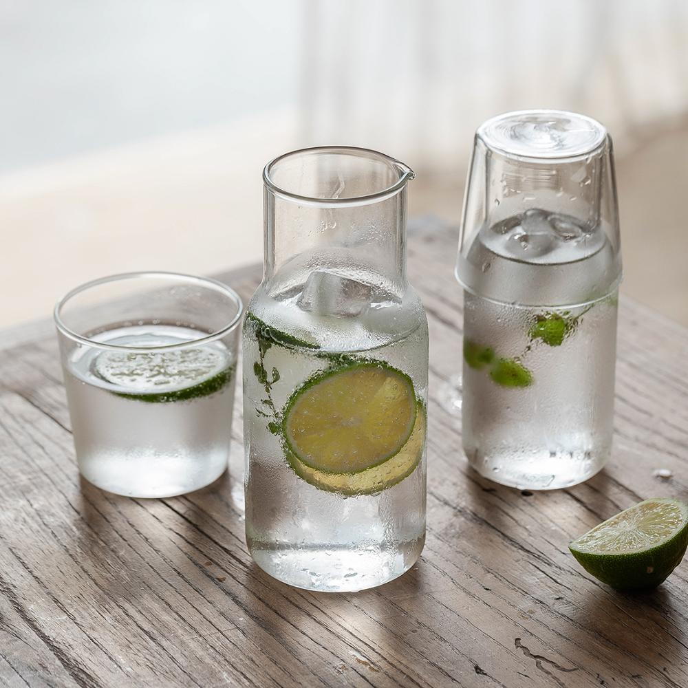 2 st/set vattenkaraffel med tumbler glas kallvattenflaskkopp koppar sängkanna vattenkanna högtemperaturbeständig flaska