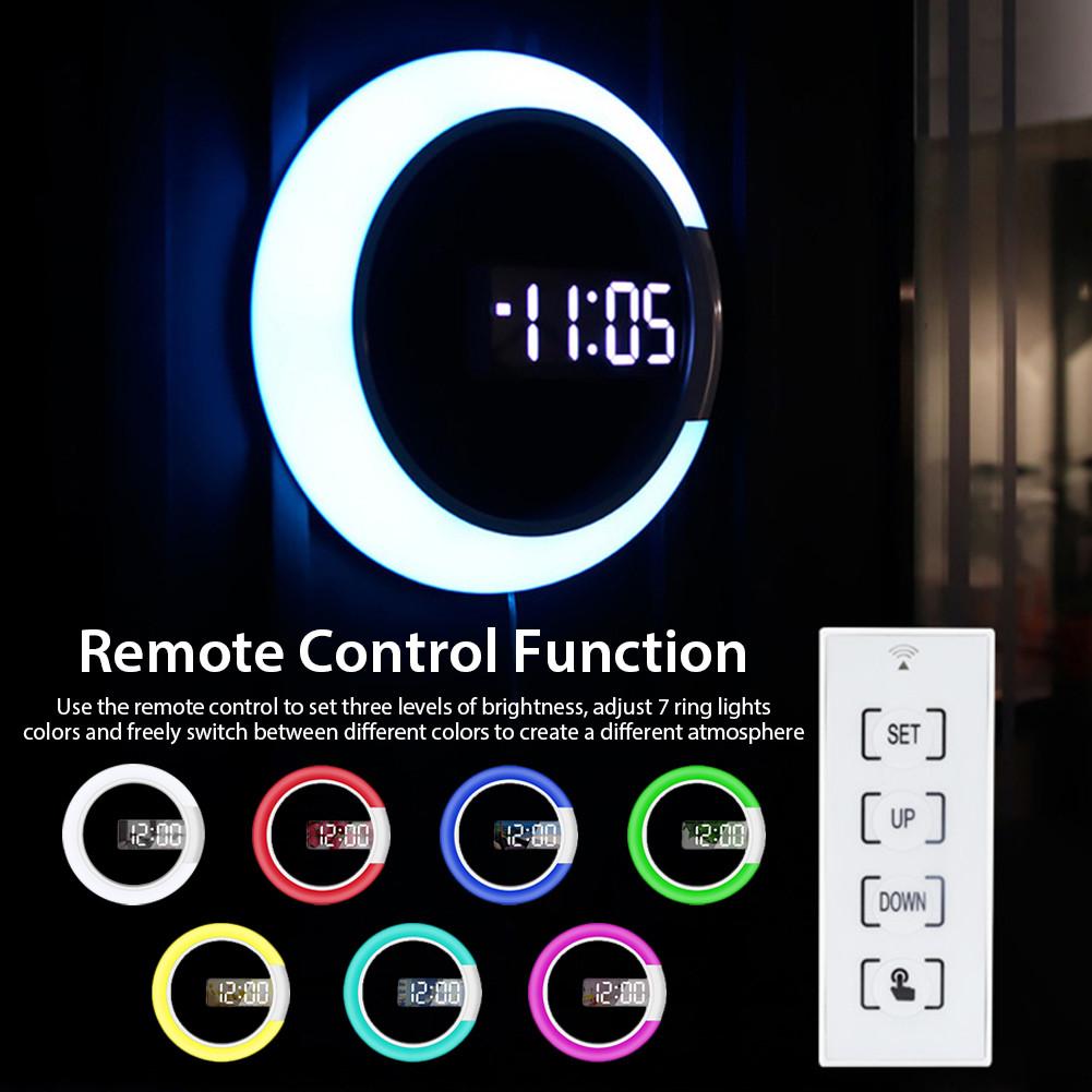 Wall Clock LED Mirror Multifunctional Light Alarm Clock With Temperature Display Ring Shaped Decoration Clock