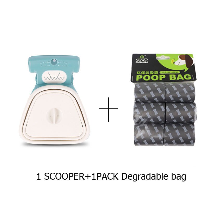 Dog Pet Shovel Travel Foldable Poop Collector with 1 Roll Decomposable Bags Poop Scoop Clean Pick Up Excreta Cleaner Pet Product: white with bags / L
