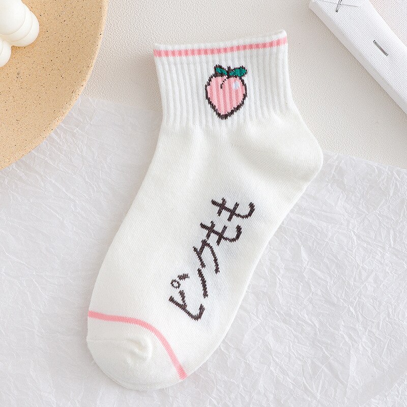 Calcetines cortos de algodón con estampado de arcoíris para mujer, medias de estilo Harajuku, con dibujo de fruta, fresa, primavera y verano: 5